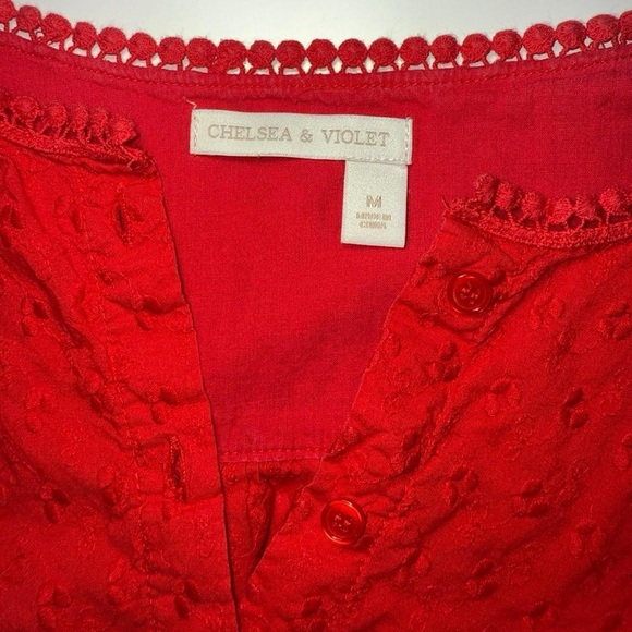 Chelsea & Violet Red Gameday Eyelet Puff Sleeve Button Front mini Dress SZ M - Picture 6 of 11